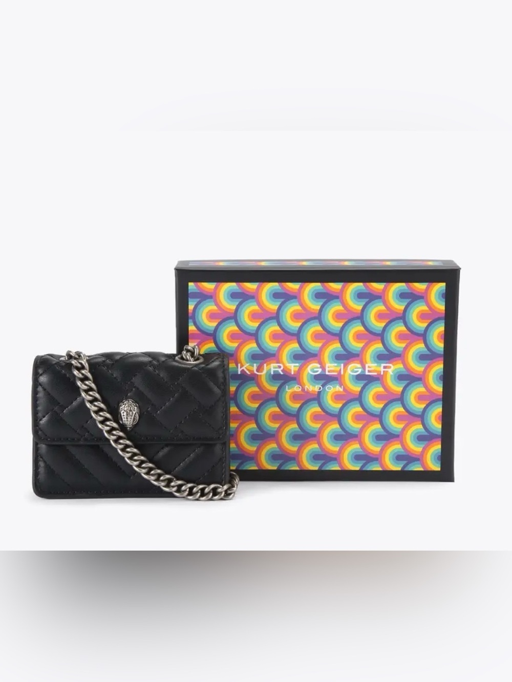 Kurt Geiger Black Quilted Mini Shoulder Bag with Silver Chain